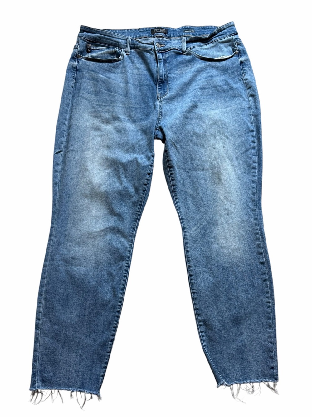 Judy Blue Boyfriend Jeans Womens 22W Blue Stretch Denim Raw Hem Mid Rise
